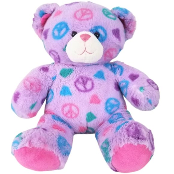 BUILD-A-BEAR WORKSHOP Lavender Purple Pink Peace Sign Teddy Bear 15" Plush 2011 - Picture 1 of 5